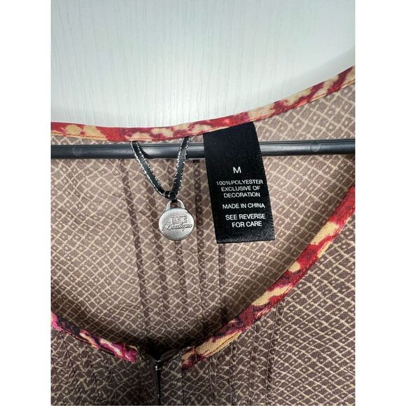 BKE Sheer Abstract Pattern Half Sleeve Blouse With Lace Bell sleeves - Picture 2 of 4